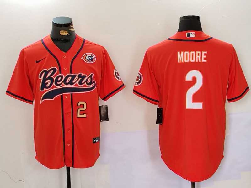 Men%27s Chicago Bears #2 DJ Moore Orange Throwback With Patch Cool Base Stitched Baseball Jerseys->chicago bears->NFL Jersey